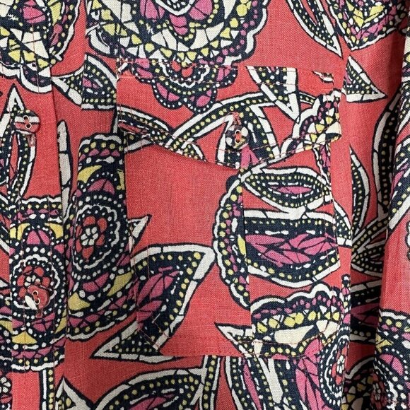 LInen Charter Club Shirt Button up Floral Long sleeve roll tab 18W Coral - Picture 5 of 10